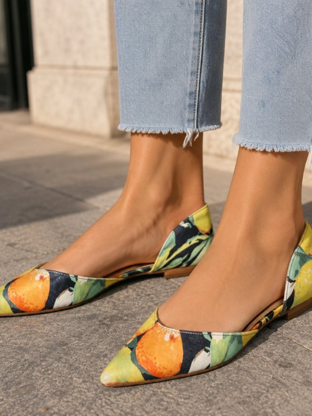 Loeffler Randall D-Orsay Ballet Flats Citrus Fruit Textile Pointed Toe Womens 9